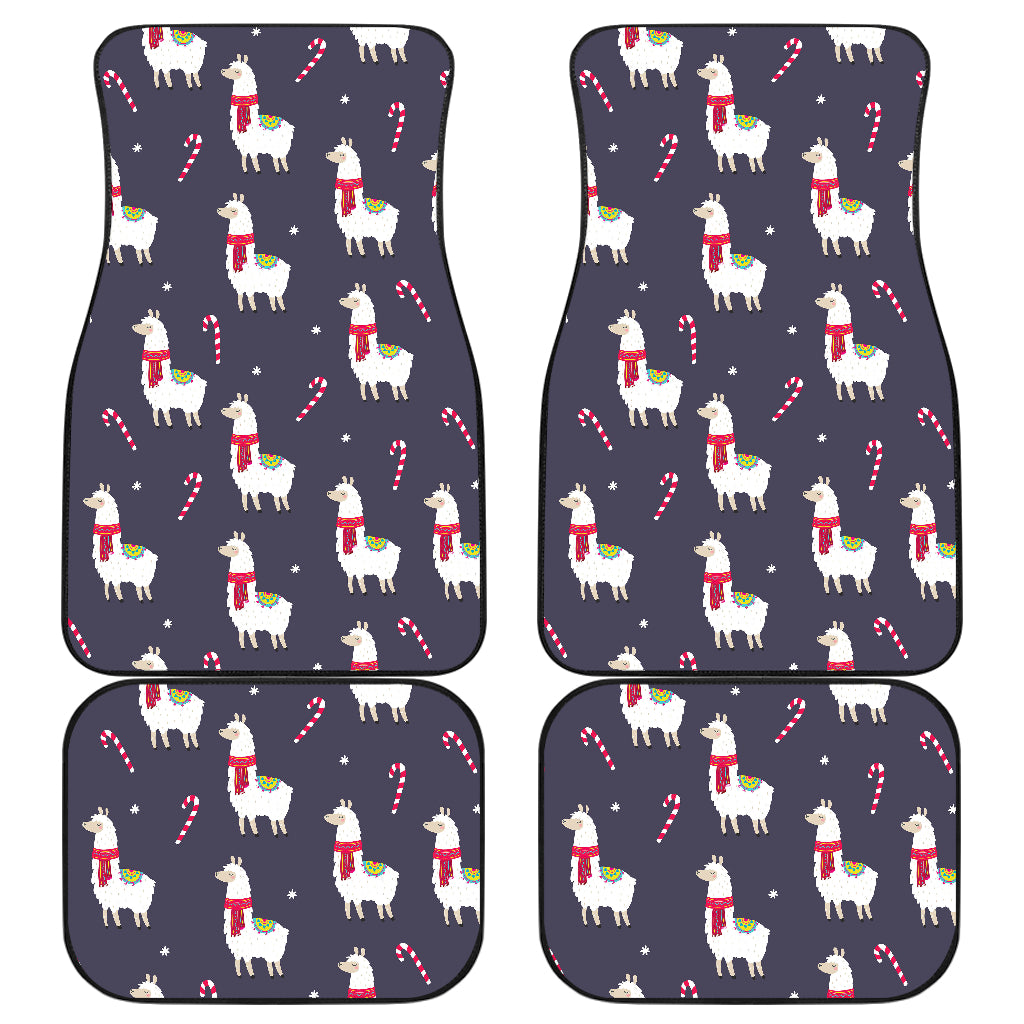 Llama with Candy Cane Themed Print Car Floor Mats Front Back