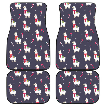 Llama with Candy Cane Themed Print Car Floor Mats Front Back