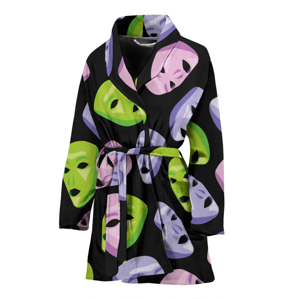 Acting Mask Pattern Print Design 04 Women Bathrobe