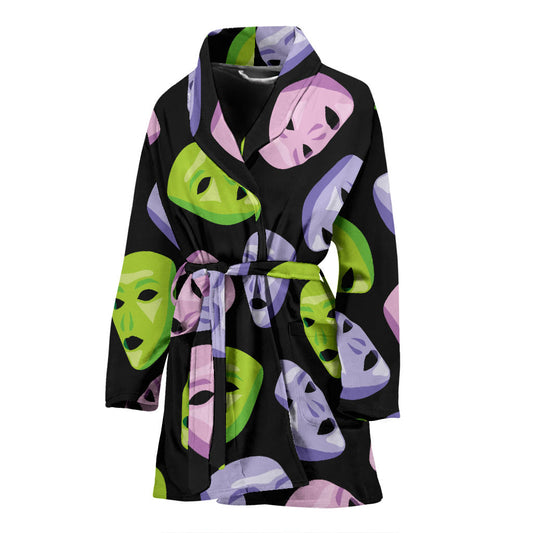 Acting Mask Pattern Print Design 04 Women Bathrobe