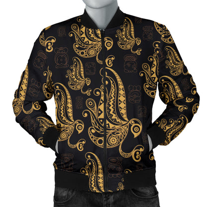 Owl Tribal Polynesian Design Print Men Bomber Jacket