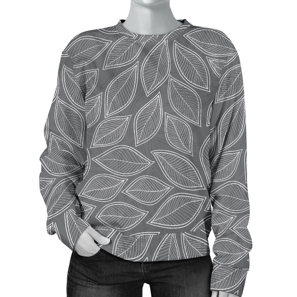 Elm Leave Grey Print Pattern Women Long Sleeve Sweatshirt