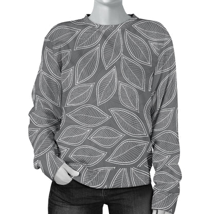 Elm Leave Grey Print Pattern Women Long Sleeve Sweatshirt