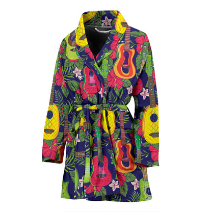 Ukulele Tropical Pattern Print Design 03 Women Bathrobe