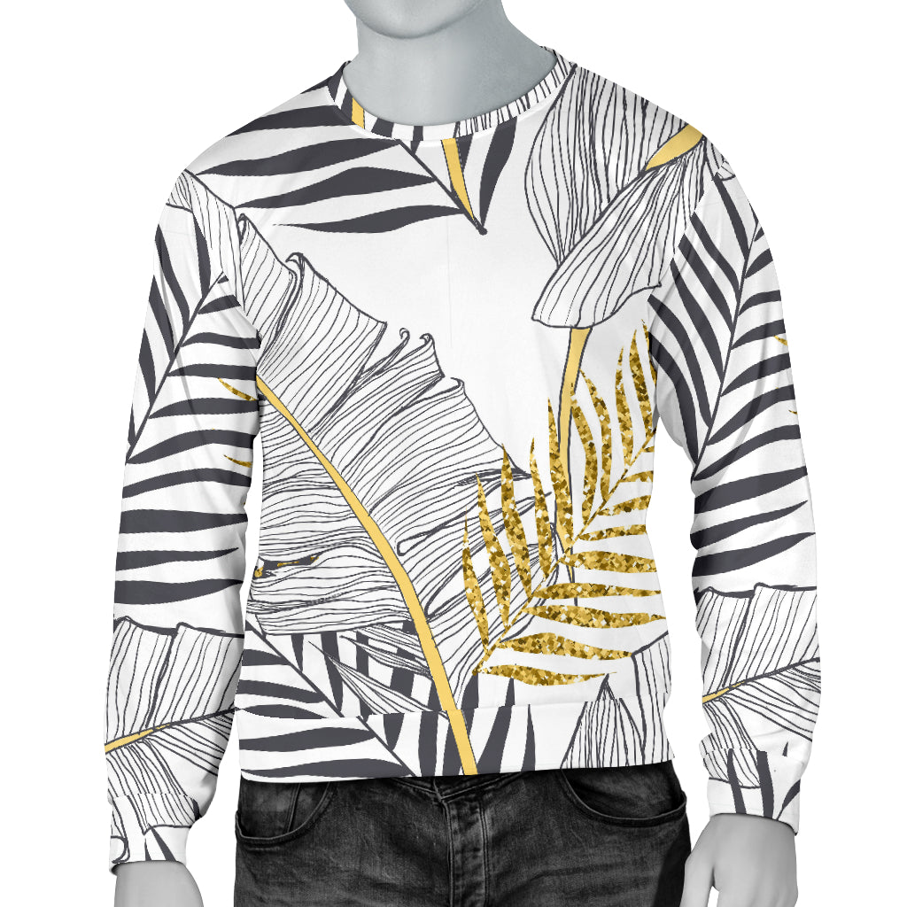 Gold Glitter Tropical Palm Leaves Men Long Sleeve Sweatshirt