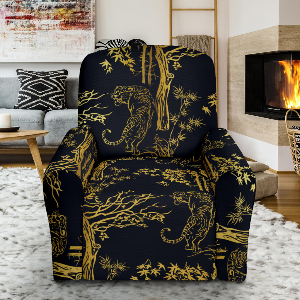 Tiger Gold Print Design LKS307 Recliner Slipcover with Pocket