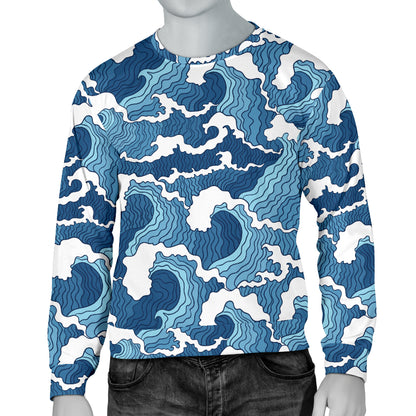 Wave Themed Pattern Print Men Long Sleeve Sweatshirt