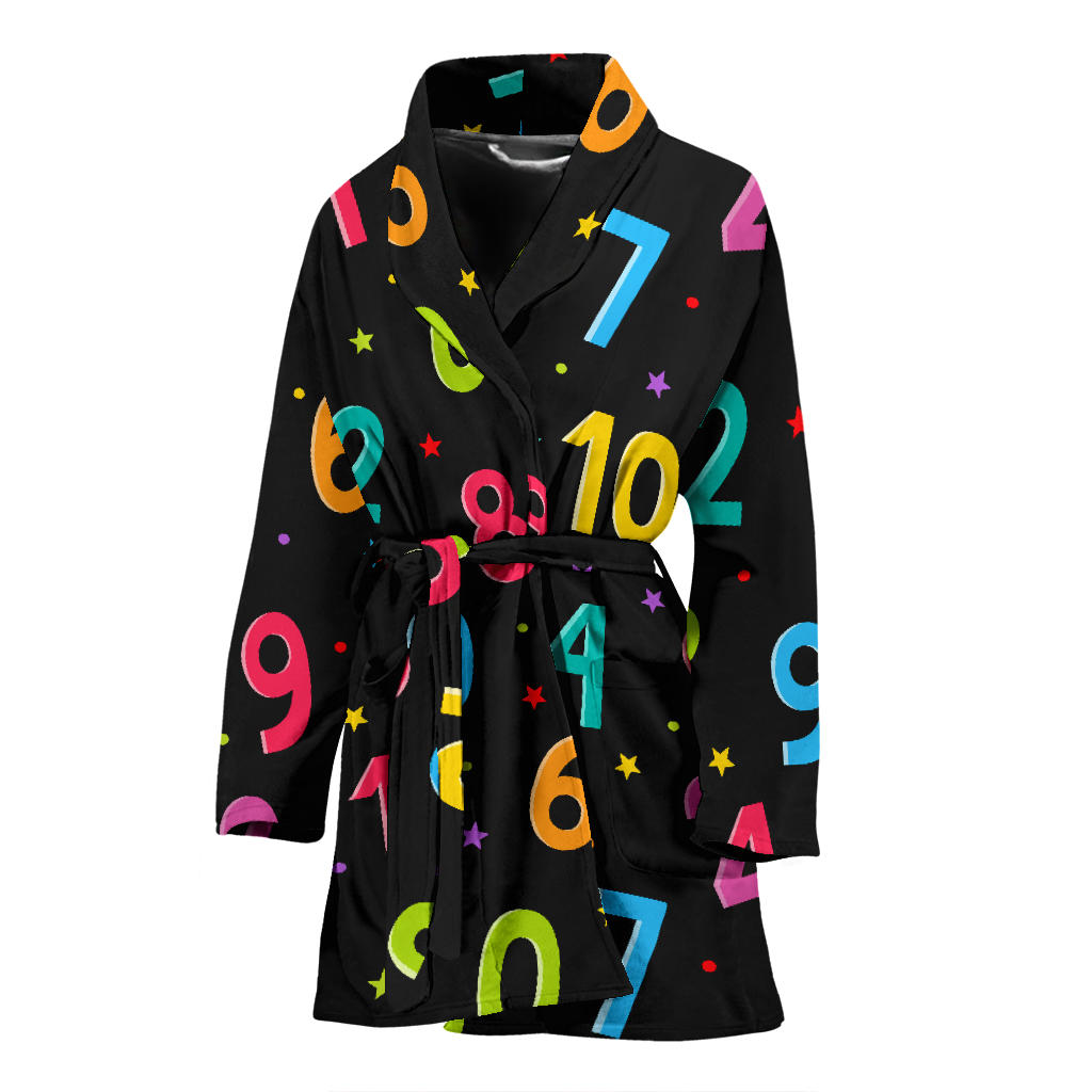 Number Pattern Print Design A04 Women Bathrobe