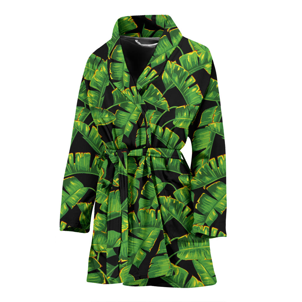 Banana Leaf Pattern Print Design 03 Women Bathrobe