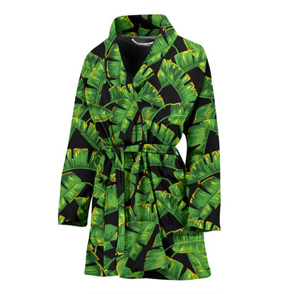 Banana Leaf Pattern Print Design 03 Women Bathrobe