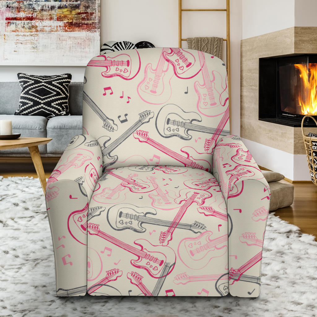 Bass Guitar Pattern Print Design 02 Recliner Slipcover with Pocket