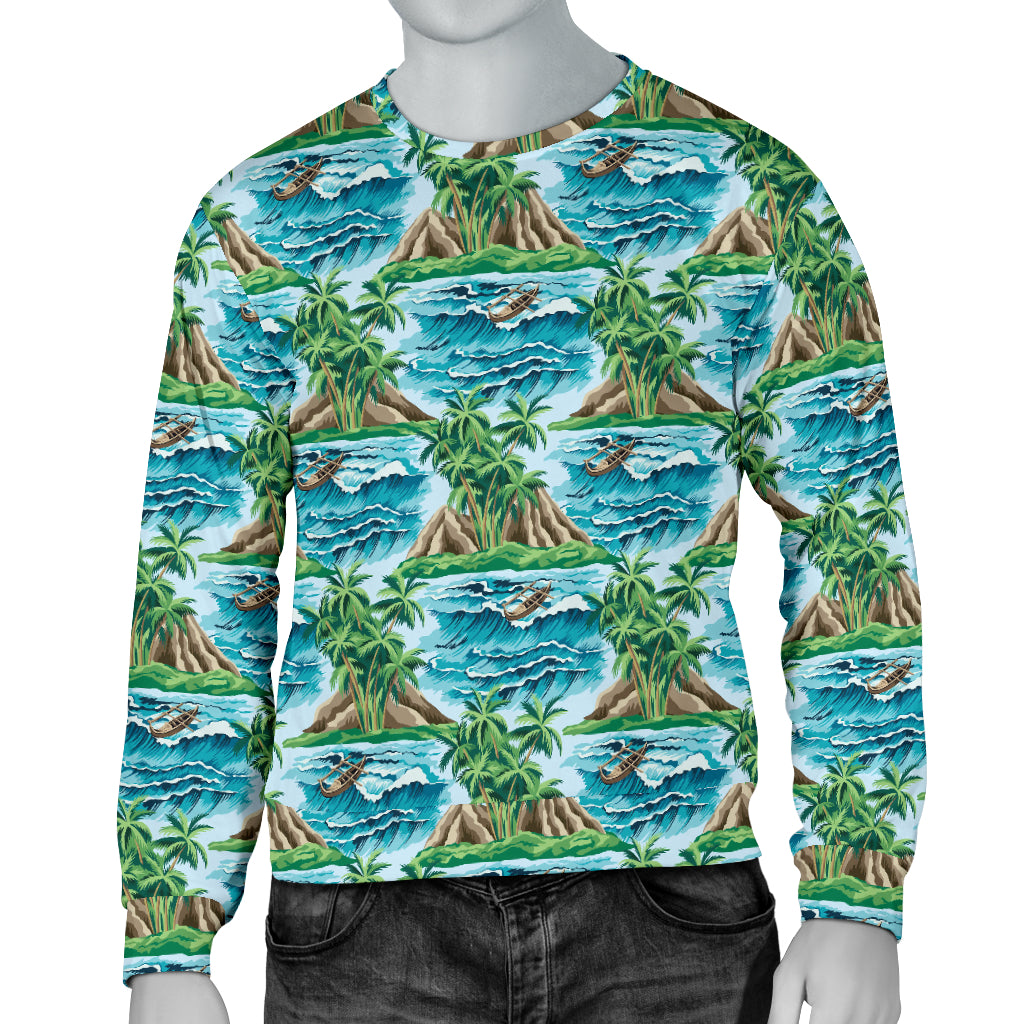 Palm Tree Hawaiian Themed Design Print Men Long Sleeve Sweatshirt