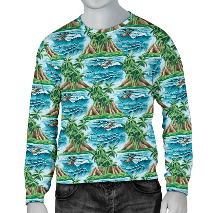 Palm Tree Hawaiian Themed Design Print Men Long Sleeve Sweatshirt