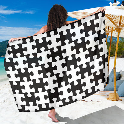 Puzzle Black White Pattern Print Design A02 Sarong Pareo Wrap