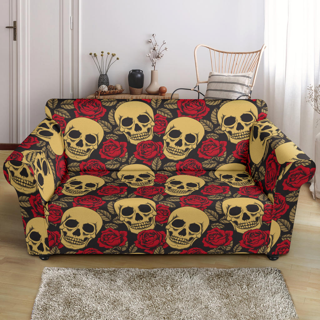 Skull And Roses Print Design LKS302 Loveseat Couch Slipcover