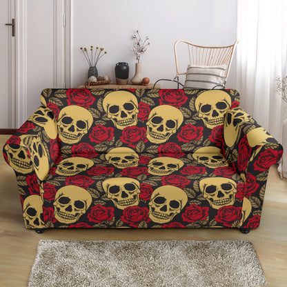 Skull And Roses Print Design LKS302 Loveseat Couch Slipcover
