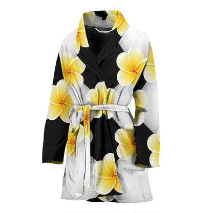 Plumeria Pattern Print Design A04 Women Bathrobe