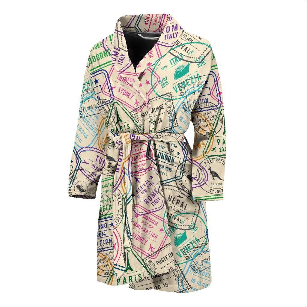 Travel Stamp Print Design LKS303 Men Bathrobe