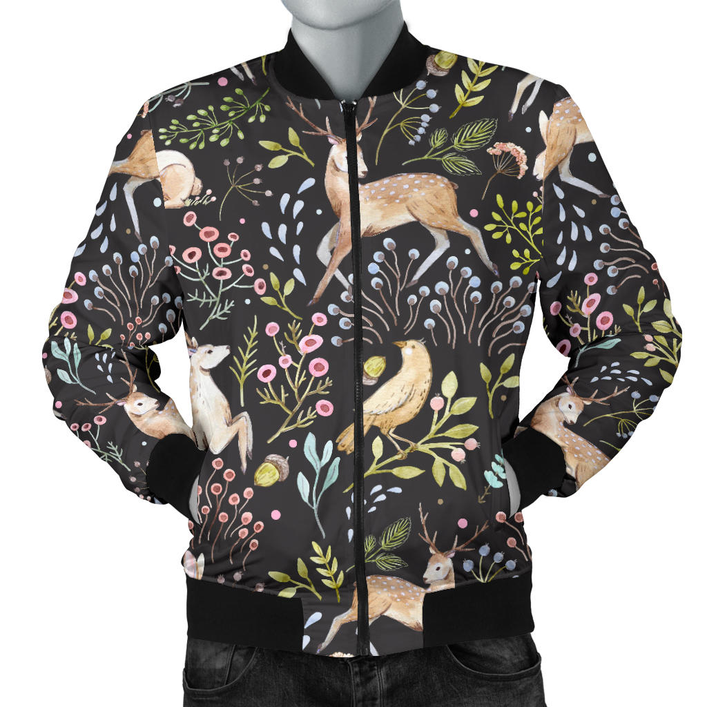 Deer Floral Jungle Men Bomber Jacket