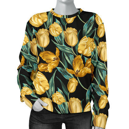 Elegant Yellow Tulip Print Women Long Sleeve Sweatshirt