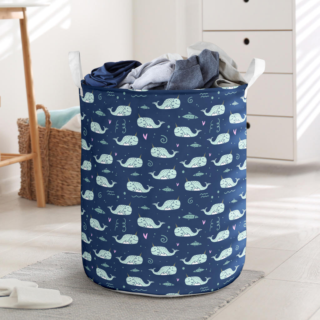 Narwhal Design Print Laundry Basket