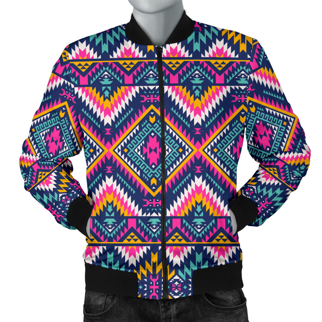 Indian Navajo Pink Themed Design Print Men Bomber Jacket