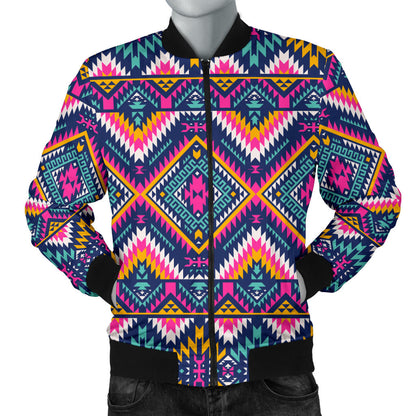 Indian Navajo Pink Themed Design Print Men Bomber Jacket
