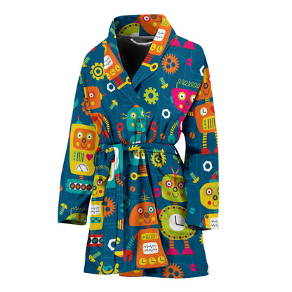 Robot Pattern Print Design A04 Women Bathrobe