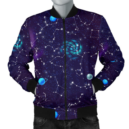 Zodiac Galaxy Design Print Men Bomber Jacket