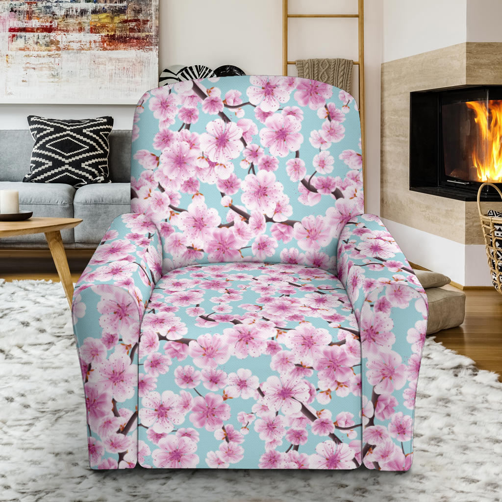 Cherry Blossom Pattern Print Design 01 Recliner Slipcover with Pocket