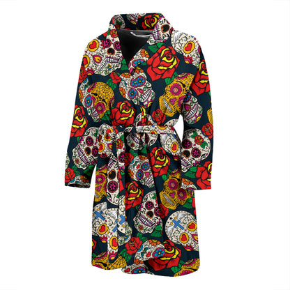 Sugar Skull Print Design LKS306 Men Bathrobe