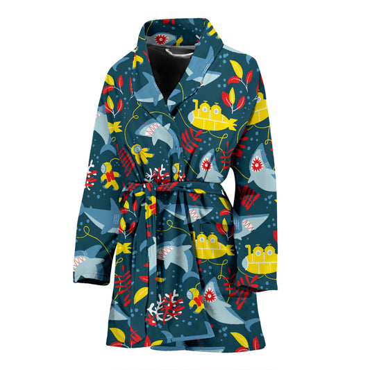 Scuba With Sharks Print Design LKS303 Women Bathrobe