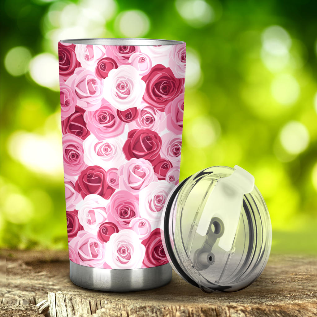 Pink Red Rose Pattern Print Tumbler