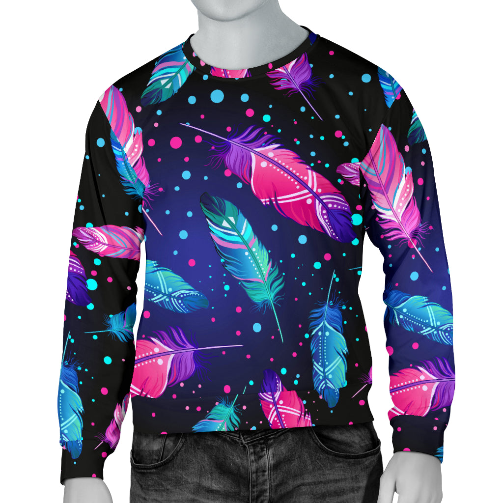 Feather Colorful Boho Design Print Men Long Sleeve Sweatshirt