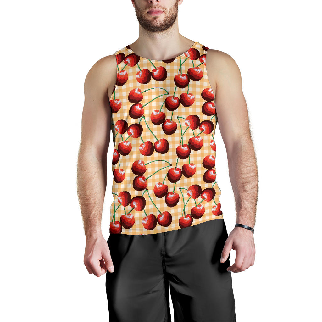Cherry Orange Plaid Print Men Tank Top