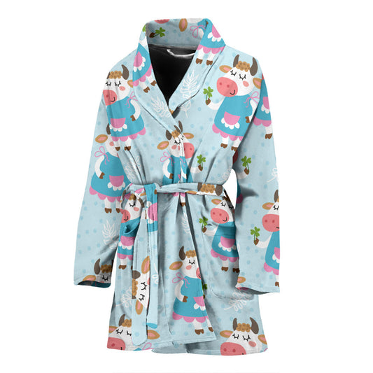 Cattle Happy Pattern Print Design 03 Women Bathrobe