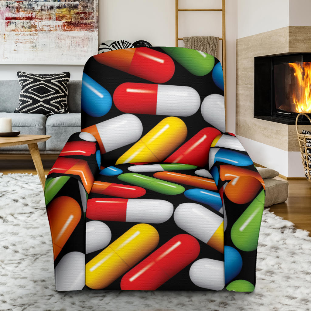 Pill Pattern Print Design A02 Recliner Slipcover with Pocket