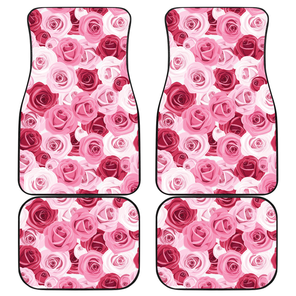 Pink Red Rose Pattern Print Car Floor Mats Front Back