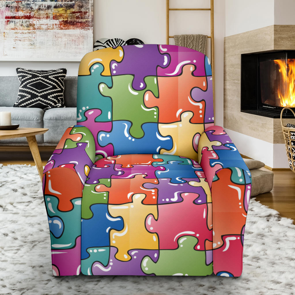 Puzzle Pattern Print Design A05 Recliner Slipcover with Pocket