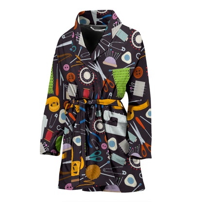 Sewing Equipment Print Design LKS308 Women Bathrobe
