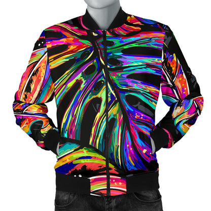 Neon Color Tropical Palm Leaves Men Bomber Jacket