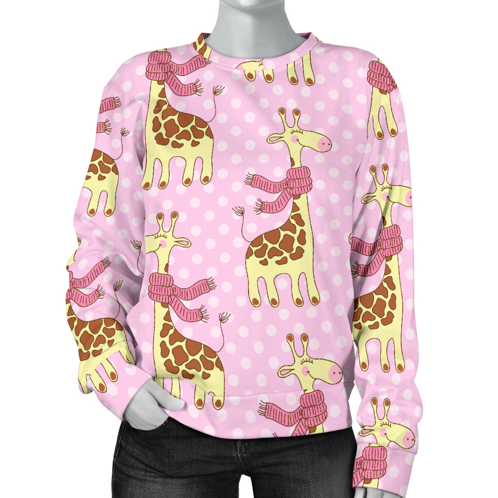 Giraffe Cute Pink Polka Dot Print Women Long Sleeve Sweatshirt