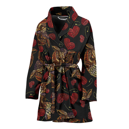 Owl Pattern Print Design A08 Women Bathrobe