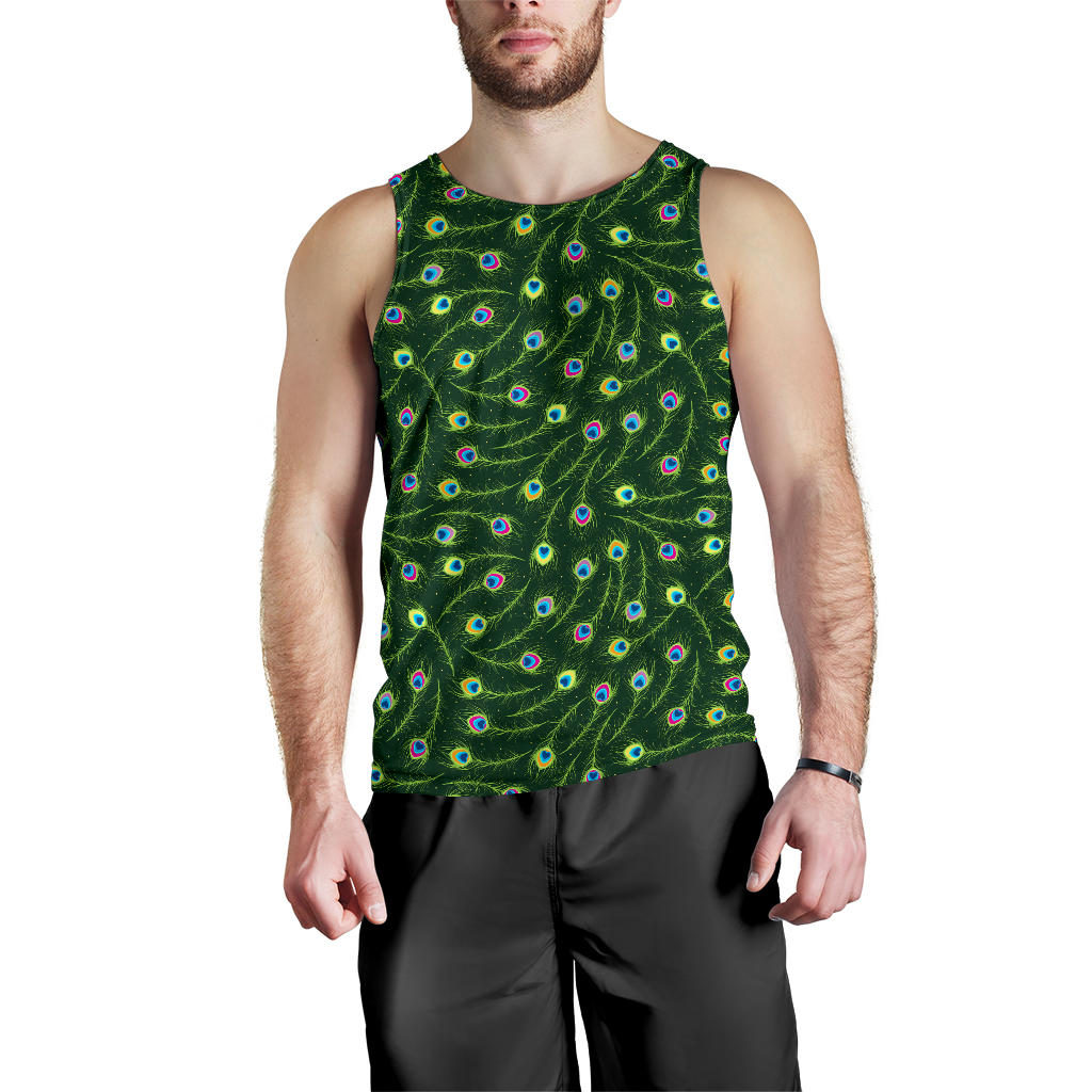 Peacock Feather Green Design Print Men Tank Top