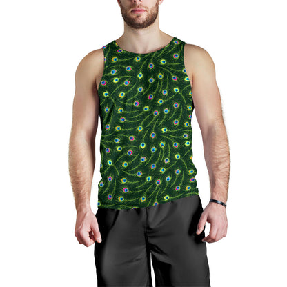 Peacock Feather Green Design Print Men Tank Top