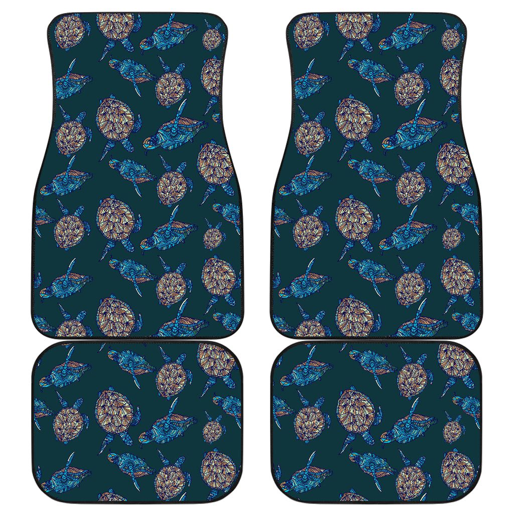 Sea Turtle Hand Drawn Blue Print Car Floor Mats Front Back