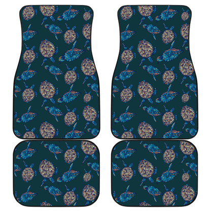 Sea Turtle Hand Drawn Blue Print Car Floor Mats Front Back