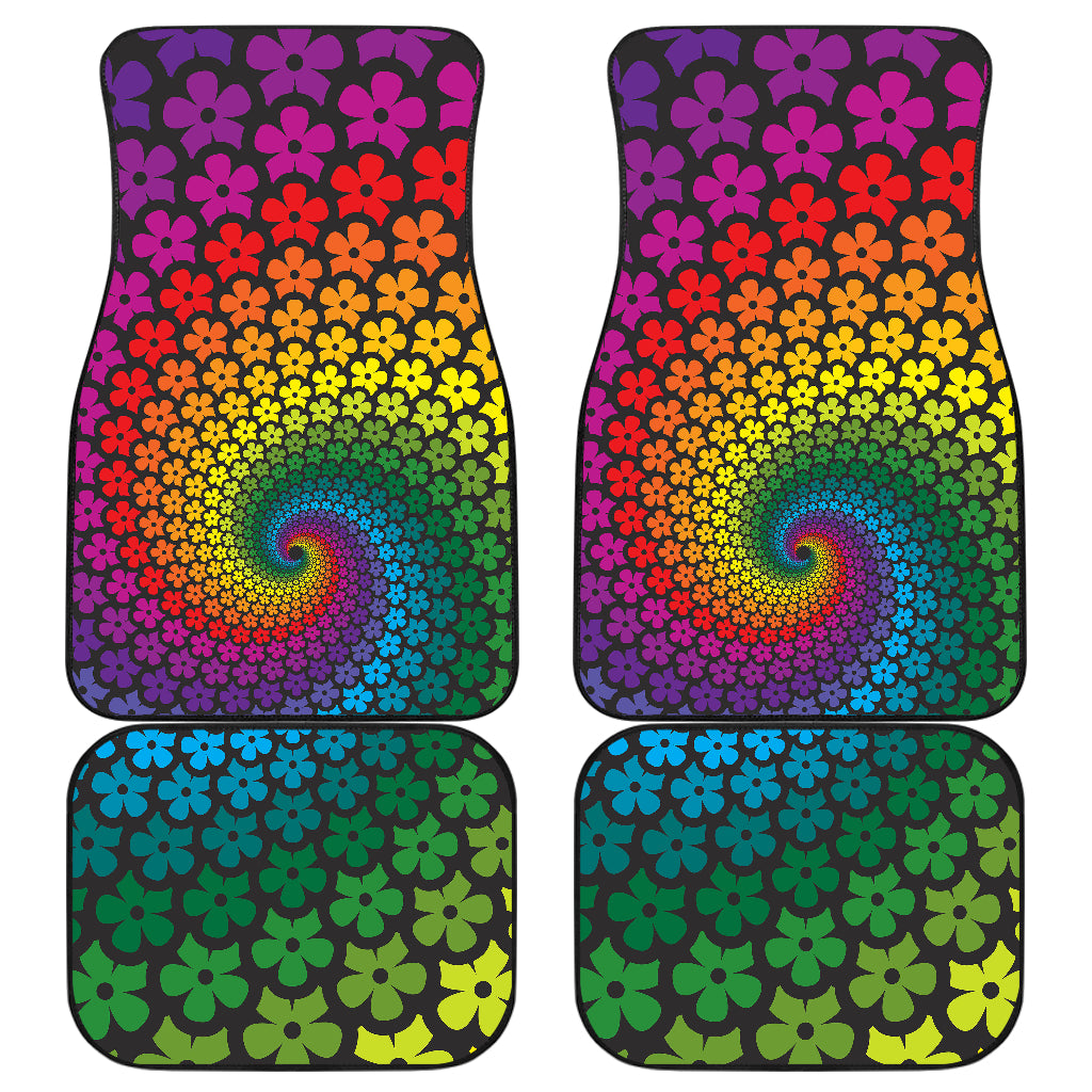 Flower Power Rainbow Spiral Print Car Floor Mats Front Back