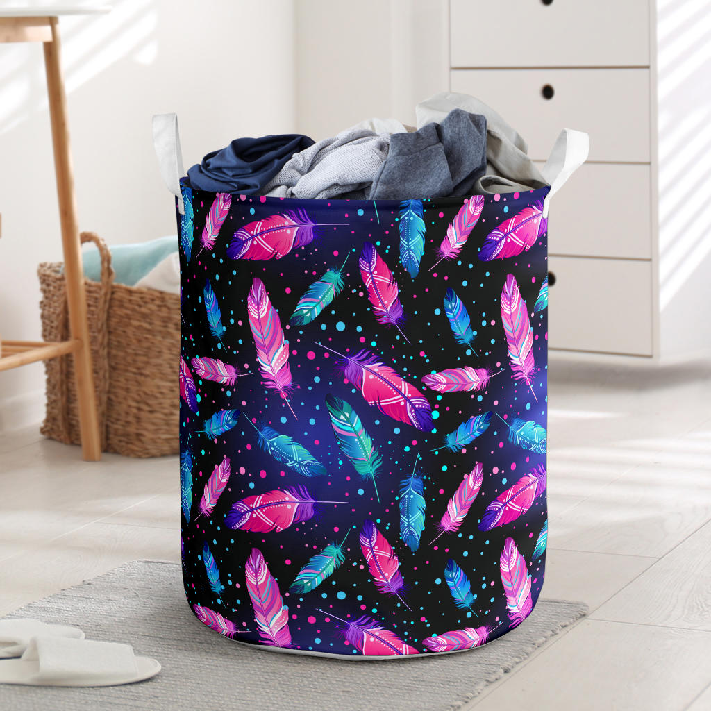 Feather Colorful Boho Design Print Laundry Basket