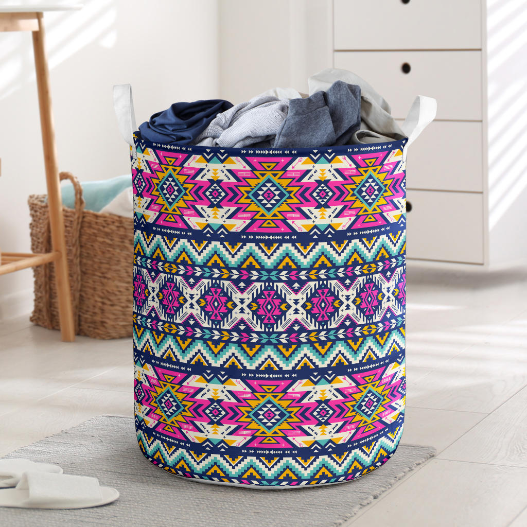 Aztec Pink Geometric Print Pattern Laundry Basket